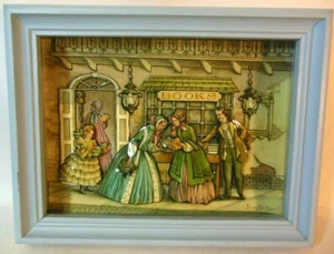 SIGNED Vtg Shadow Box WALL HANGING PICTURE 3 Dimensions BOOKS Dickens Victoriana - Picture 1 of 9