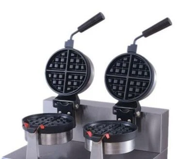 Máquina para hacer gofres redonda giratoria comercial de doble cabezal antiadherente y control de tiempo Foto 1 de 4