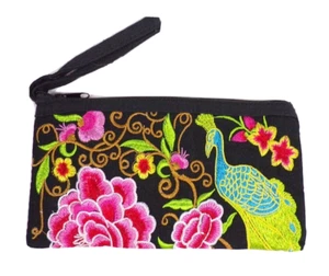 Pochette con ricamo pavone borsa con cerniera borsa cosmetica fatta a mano - Foto 1 di 3