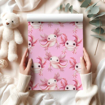Axolotl Gift Wrap – Cute Pink Watercolour Axolotl Wrapping Paper for Kids W82 - Image 1 of 4