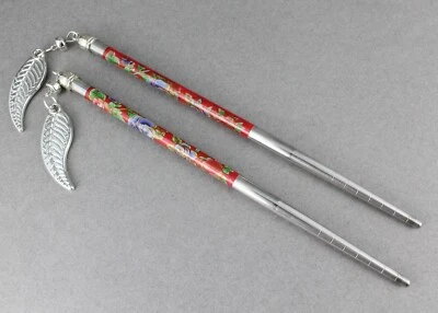 Rojo Verde Set 2 Colgantes Hoja Floral Flor Palitos Picar Pelo Picos Alfileres 6 1/8"  Foto 1 de 4