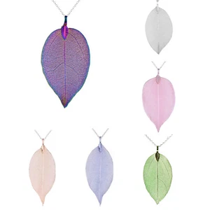 Collar Colgante Damas Hoja Real Esqueleto Joyería En Cadena Regalo Varios Colores - Imagen 1 de 7