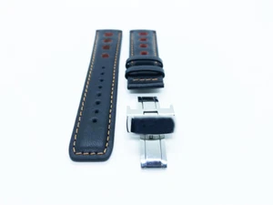 Black/Orange Leather Strap Band fit Rally/Sport/Racing TISSOT watch PRS516 - Picture 1 of 10