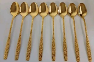 Americana Gold Heritage Flatware - 8 Pieces Golden Scroll Iced Tea Spoons - Picture 1 of 14