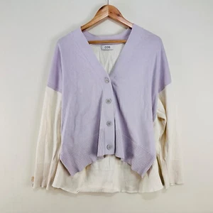 COS Relaxed Fit Oversized Sweater Cardigan Ribbed Cream Light Purple EUR S - Picture 1 of 17