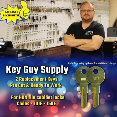 101E-150E. Pair of new keys for HON file cabinet locks, pre cut to your code.