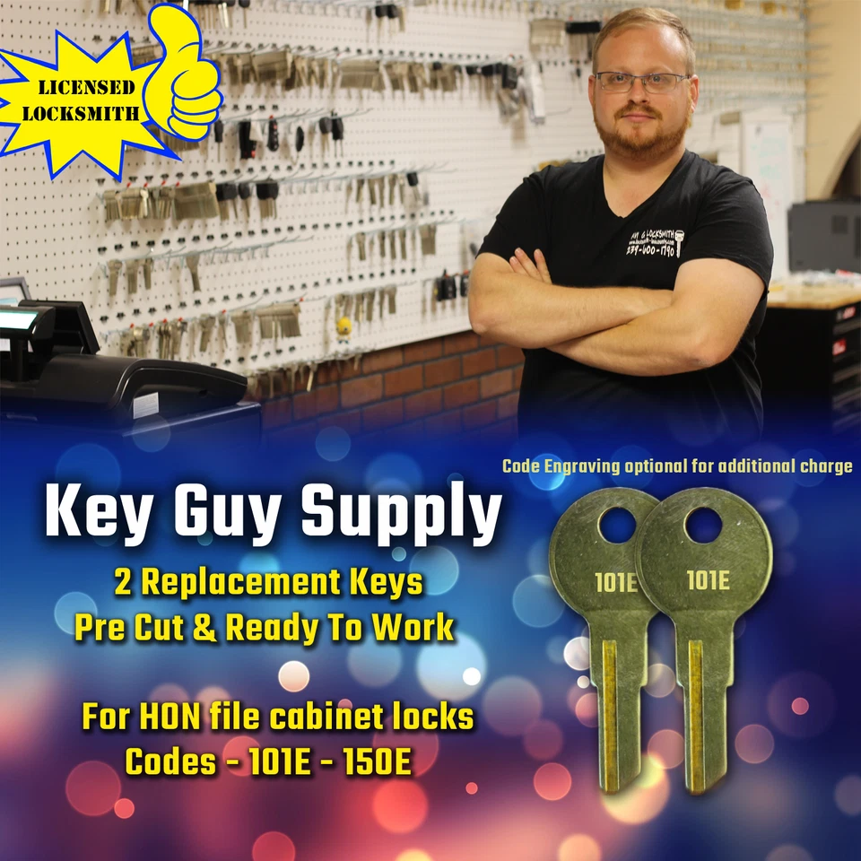 101E-150E. Pair of new keys for HON file cabinet locks, pre cut to your code. - Image 1 of 3