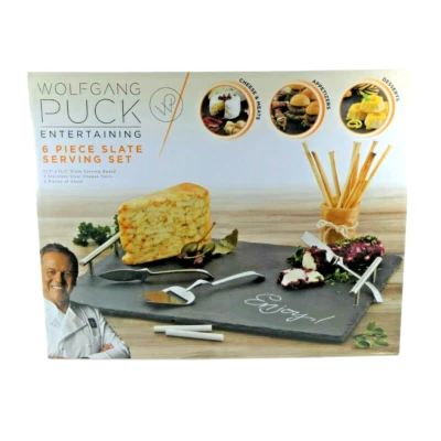 New Wolfgang Puck 6-Piece Slate Charcuterie Board Stainless Steel Tools & Chalk - Image 1 of 4