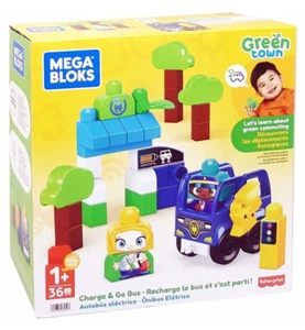 Kids Fisher Price Mega Bloks Green Town Charge & Go Bus Building Set - Picture 1 of 4