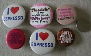 Lot de 6 boutons épinglets café expresso chocolat drôle humour #33809