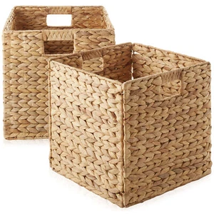 2pk 13" Hyacinth Collapsible Storage Cube Basket Bins for Shelves - Picture 1 of 15