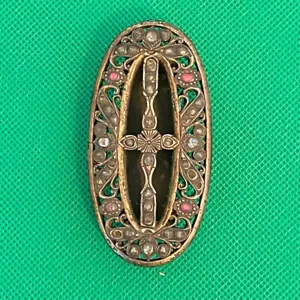 Antique 19th Cent Javanese Belt Buckle Rough Diamonds Rubies Silver Gold Copper - Picture 1 of 6