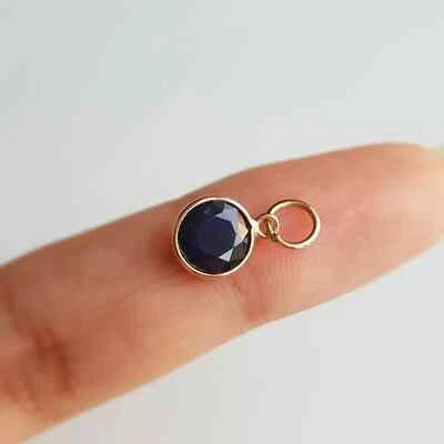 Blue Sapphire Pendant /14k solid gold charm/Dainty handmade charm pendant - Image 1 of 3