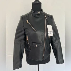 NWT Zara faux leather jacket women size S moto jacket - Picture 1 of 11
