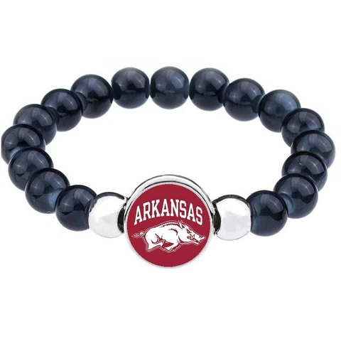 University Of Arkansas Razorbacks Womens Men Black Bead Chain Bracelet Gift D1 Cover