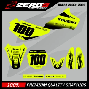 Kit de Gráficos Personalizado MX: SUZUKI RM 85 2000 - 2022 - BLOQUE AMARILLO-F/NEGRO - Imagen 1 de 6