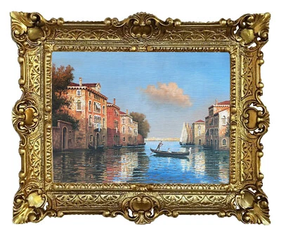 Beautiful Painting 56x46cm By. V.Morselli Rowing IN Channel Venice Antique Look - Image 1 of 3
