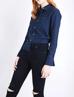 J Brand Crosby Camisa Botón Abajo Manga Larga Cremallera Puño Mangas Talla S $178 Foto 1 de 4