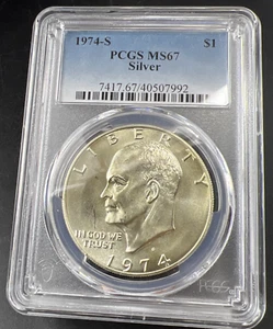 PCGS Certified 1974 S $1 Ike Eisenhower 40% Silver Dollar Coin PCGS MS67 #992 - Picture 1 of 8