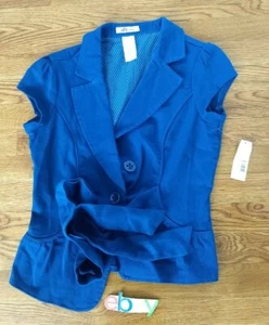 NWT 1955 VINTAGE Junior Twill Jacke Royal Blue S Belted Sleeveless 2 Knöpfe - Bild 1 von 7