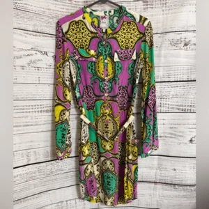 Yoana Baraschi Dress Womens Size 4 Silk Paisley satin Belted Button up Mini - Picture 1 of 13