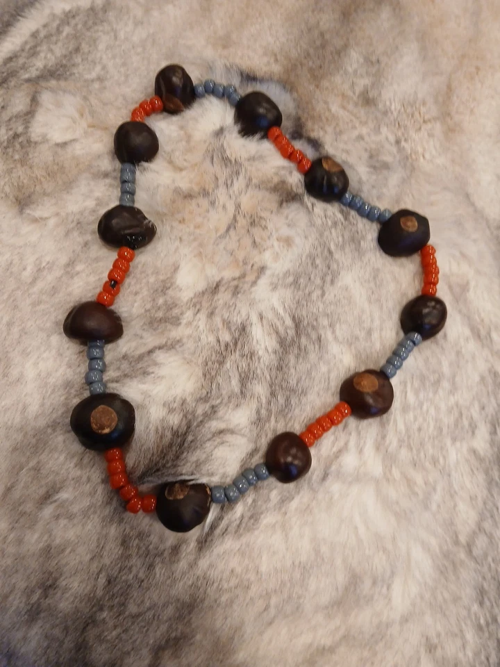 Ohio State Buckeyes Handmade Buckeye Necklace Red Gray FootballBeads 8 REAL NUTS - Image 1 of 4