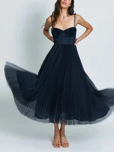 NUEVO SIN ETIQUETAS $398 Hutch Amara Corsé Plisado Tul Vestido de Cóctel Azul Marino 12 - Imagen 1 de 9