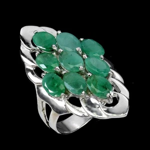 925 Sterling Silver Ring Oval Emerald 6x4mm Natural Gemstone Jewelry Size 7 - Picture 1 of 13