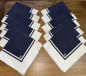 Anne Klein Leinen Servietten Marineblau & Weiß Vintage Löwe Logo 16" Quadrat Baumwolle - Bild 1 von 8