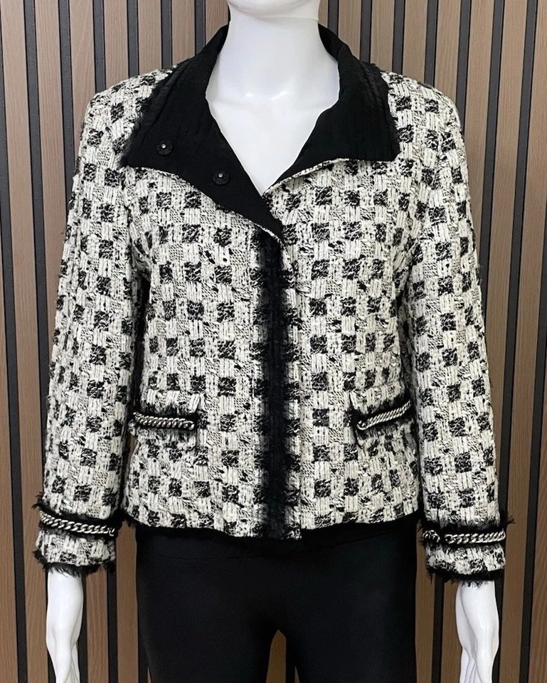 Chaqueta de traje Per Se para mujer 10 blanco tweed encaje adorno mezcla de lana Foto 1 de 4