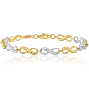 10K Solid Two Tone Gold Infinity Love Knot Charm Bracelet - Picture 1 of 12