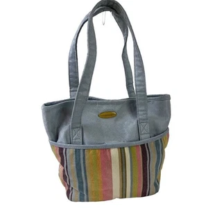 Longaberger Womens Blue Multi Striped Small Double Handle Tote Purse Handbag - Picture 1 of 15