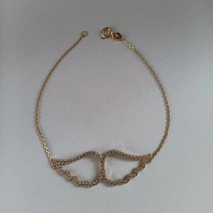 18K Gelbgold Engelsflügel Armband Schmuck Damen 7" Zirkonia Steine leicht - Bild 1 von 11