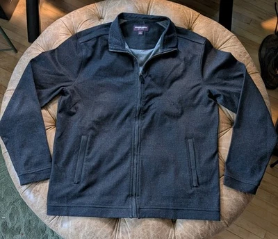 Chaqueta tejida Johnston & Murphy para hombre cremallera completa gris oscuro negro carbón talla grande Foto 1 de 4