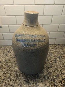 Antique Blanchard & Farrar  14 & 15  Dock Square Boston Whiskey Stoneware Jug - Picture 1 of 5