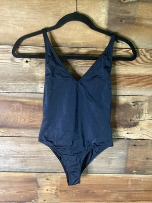 Topshop One Piece  V-Neck Black Sheen Swimsuit Swimwear  Size US 6 UK 10 - Image 1 of 3