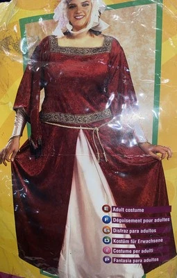 FATO RENASCENTISTA JULIETA MEDIEVAL MULHER ADULTA PLUS 16 18 20 22 BORGONHA/OURO - Imagem 1 de 4