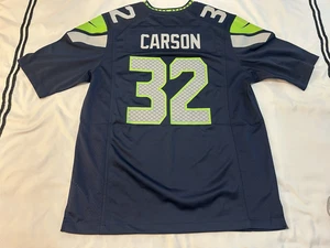 Vtg Nike CHRIS CARSON #32 Seattle Seahawks Jersey Mens Large Blue - Picture 1 of 8