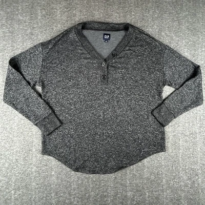 Camisa Gap Marled Henley Cuello en V Mujer Talla Mediana Gris Manga Larga Botón Top Foto 1 de 4