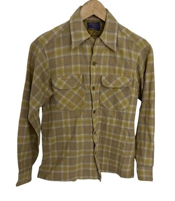 Camisa de Tablero Pendleton Vintage Años 60 Cuadros Solapa Bolsillos Top Cuello Lazo Talla Pequeña Foto 1 de 4