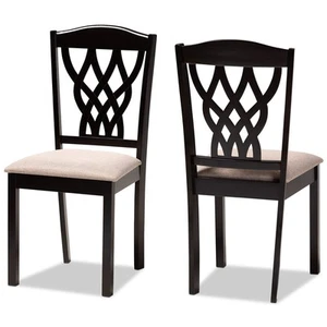 Delilah Modern and Contemporary Sand Fabric Upholstered and Dark Brown Finish... - Picture 1 of 7