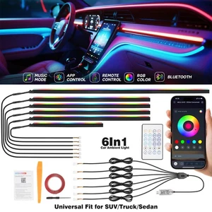 6in1 RGB LED Light Strips Dashboard Footwell Under Floor Atmosphere Chasing Lamp - Picture 1 of 9