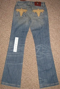 ¡NUEVO! VAQUEROS DE MEZCLILLA ANTIGUOS DE BOLSILLO BORDADO CORTE BOTA BAJA 25 26 $189 - Imagen 1 de 8