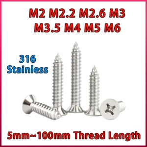 Self Tapping Phillips Screw Marine Grade Stainless Countersunk Head Tapper Bolts - Picture 1 of 76