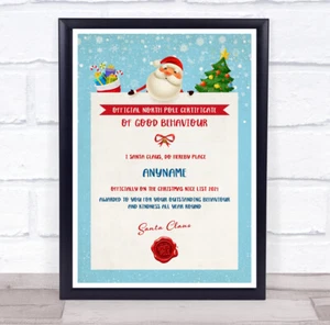 Official North Pole of Good Behaviour Teal Christmas Personalised Certificate - Picture 1 of 1