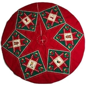 Vintage Weihnachtsbaum Rock gesteppt rot Quadrate Kreis Weihnachtsmann Land XMAS - Bild 1 von 8