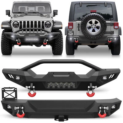 Fits Jeep Wrangler JK 2007-2018 Front or Rear Bumper w/ Winch Plate & LED Lights - Image 1 of 4
