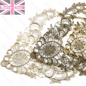 BIG NECKLACE filigree metal lace GOLD/BRASS FINISH large detailed collar - Picture 1 of 9