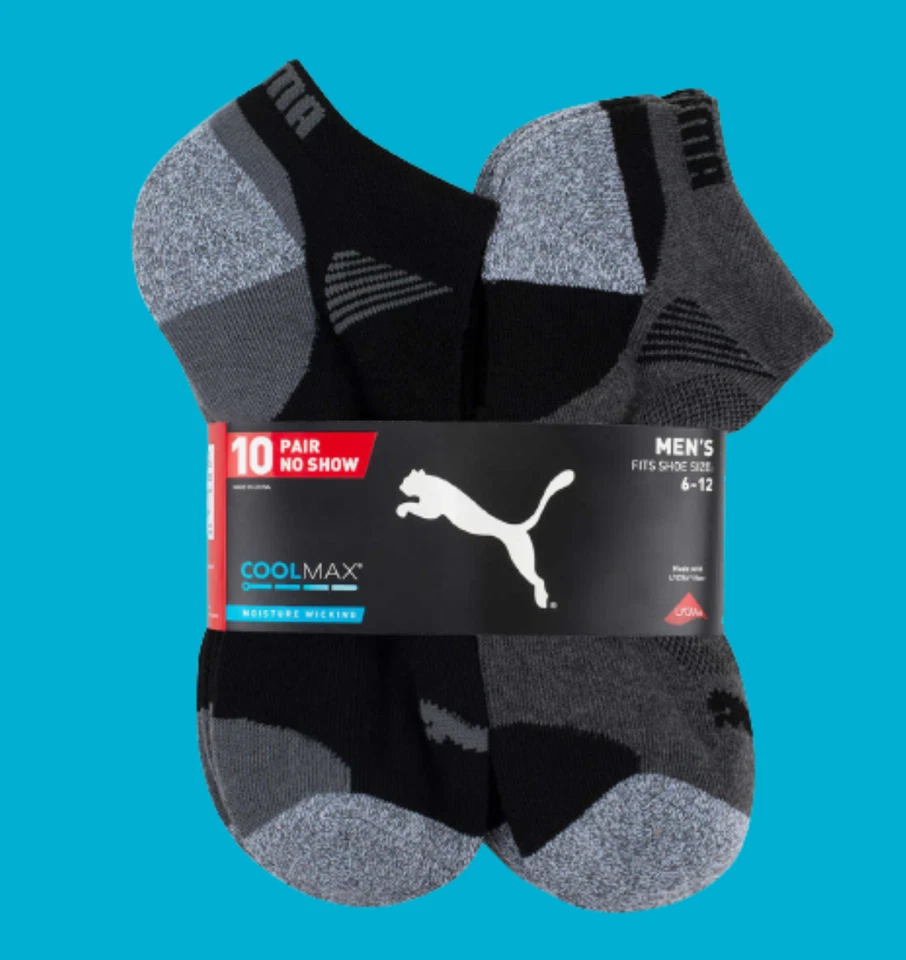 Calcetines de corte bajo Puma No Show para hombre, 10 pares blancos o negros seleccionar talla Foto 1 de 1