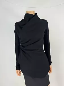 Rick Owens Women Black Fabric,Collared Slim Wrap Tie Jacket Size 4 - Picture 1 of 18